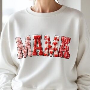MAMA Valentine Sweatshirt Faux chenille. Plaid, Hearts, Coquette S M L XL new
